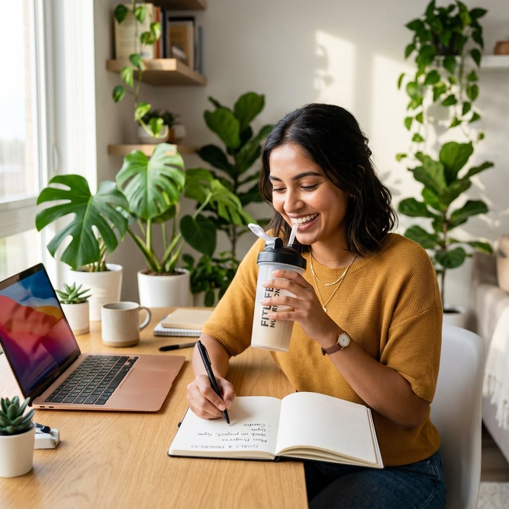 Woman tracking fitness goals